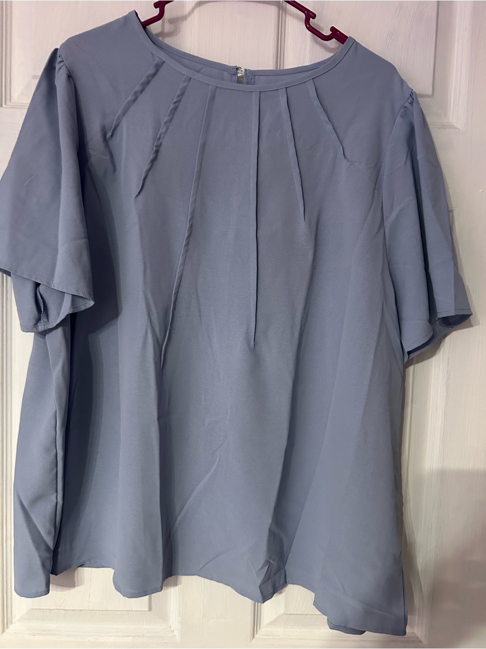 SHEIN Light Blue Pleated Short-Sleeve Polo Blouse
